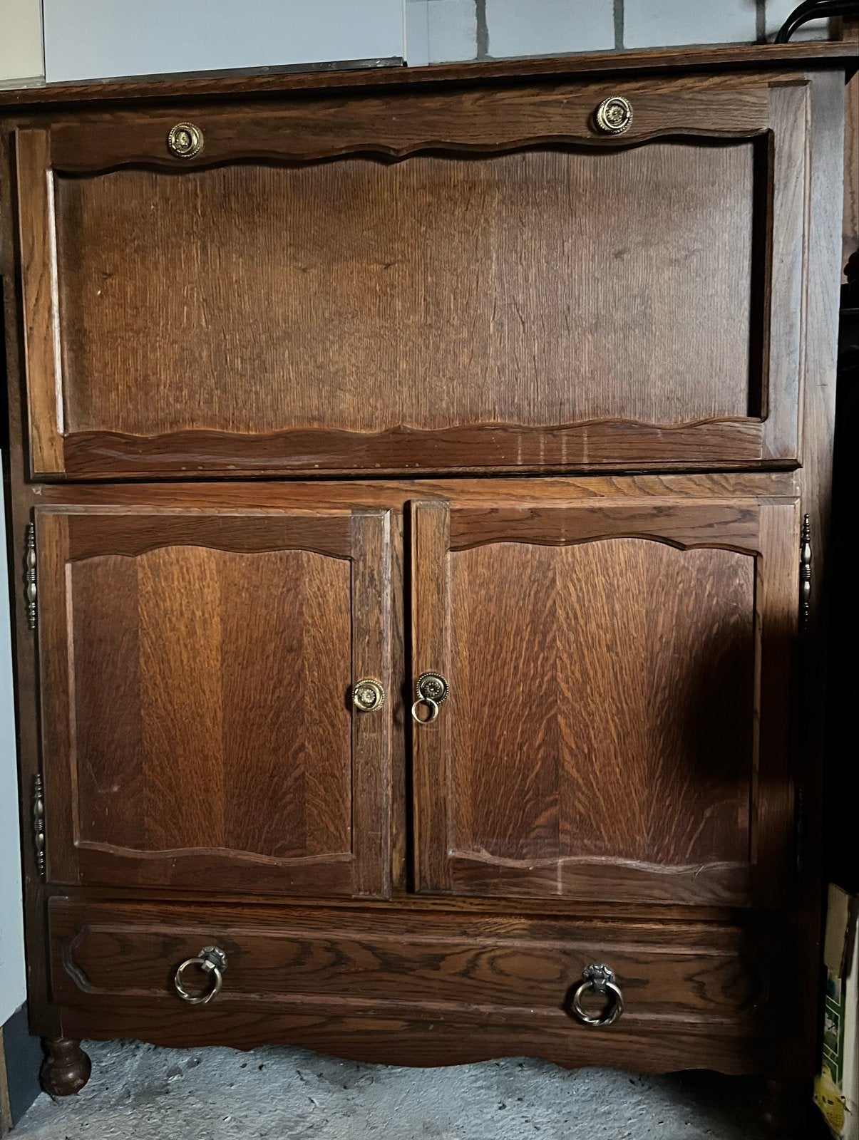 Vintage eiken houten secretaire/kabinetkast, Ophalen