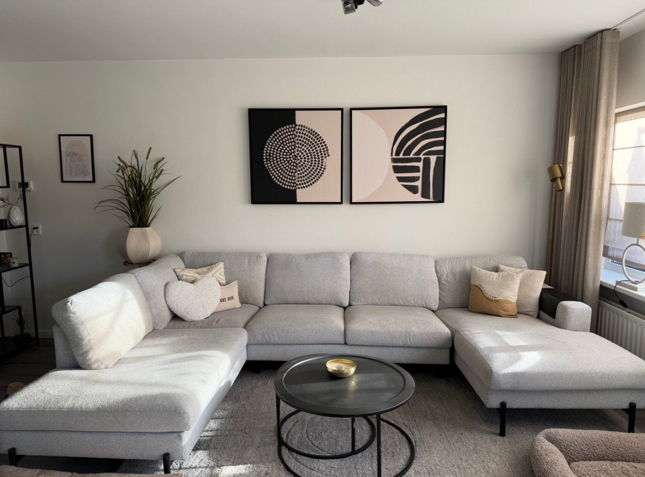 Set van 2 moderne abstracte schilderijen – zwart/beige, Ophalen
