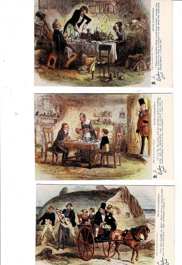 Set van 3 kaarten  van David Copperfield, Dickens, Ophalen of Verzenden, Voor 1920, Ongelopen, Cultuur en Media
