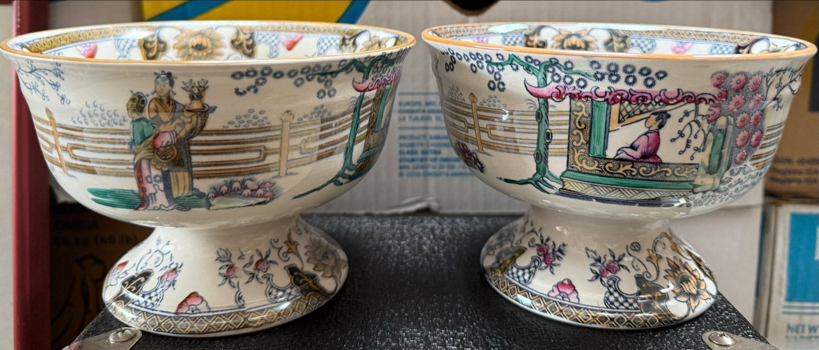 Antieke Maastrichtse Kastkommen - Decor Canton (Set van 2), Ophalen of Verzenden