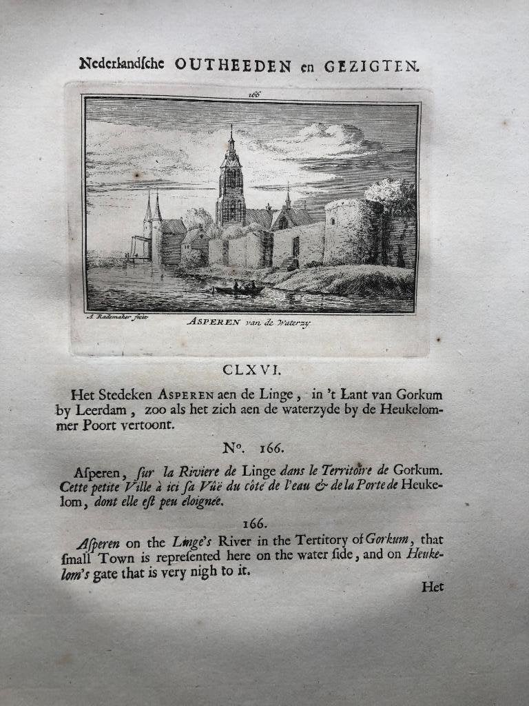 166 / Asperen van de Waterzijde Kopergravure 1732, Antiek en Kunst, Ophalen of Verzenden