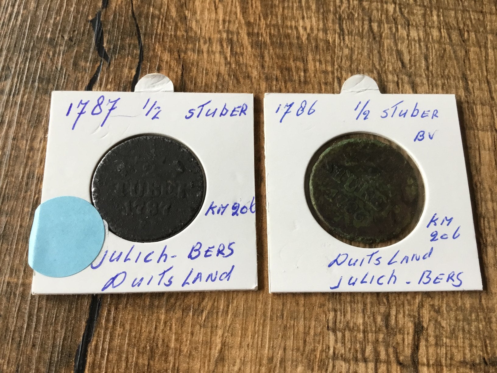 Munten 2 stuks 1787+1786 Julich Berg Duitsland bodemvondsten, Ophalen of Verzenden, Duitsland, Setje