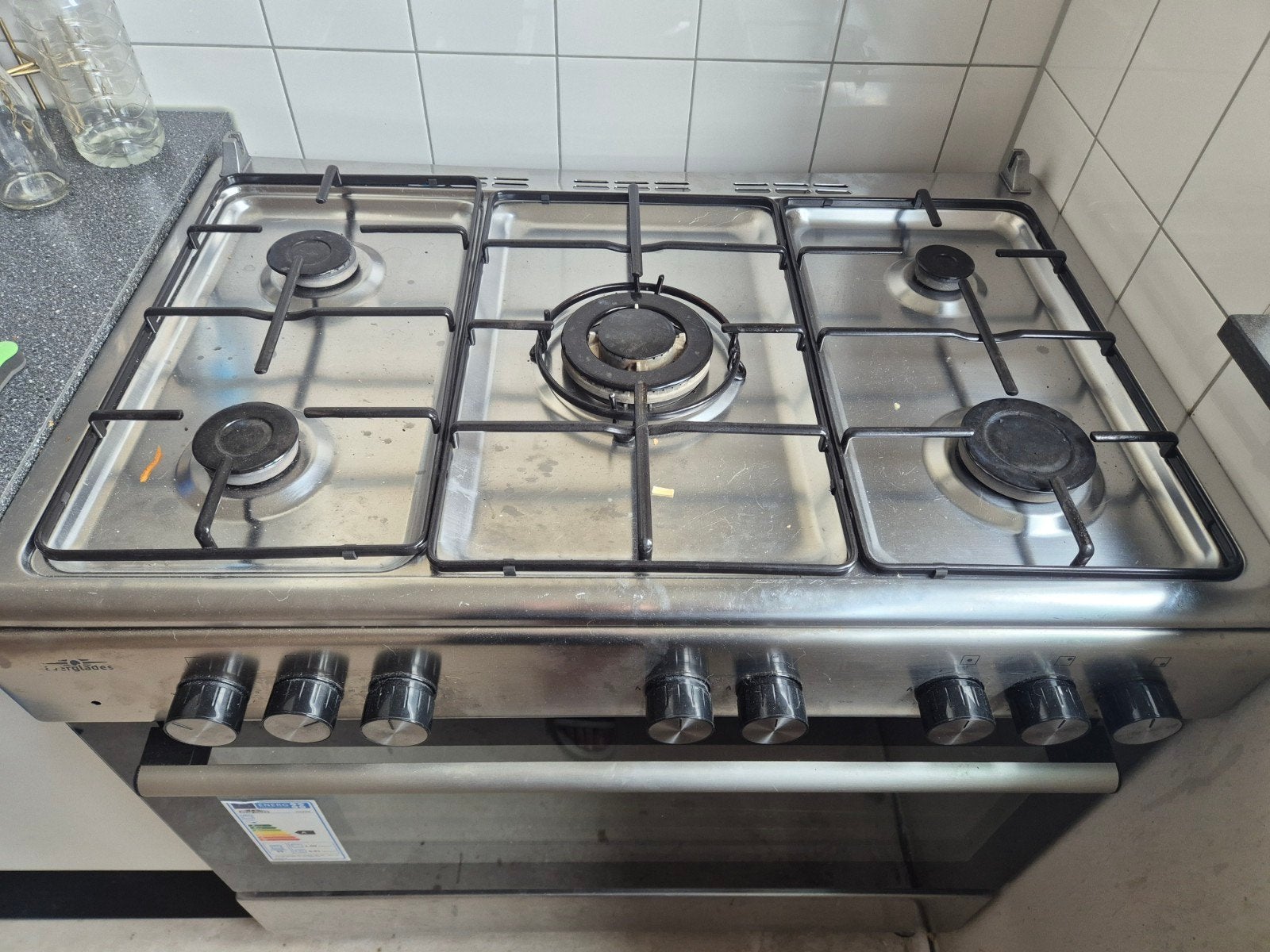 Vrijstaand gasfornuis met oven - 5 pitten, Ophalen, Gebruikt, 60 cm of meer, Gas