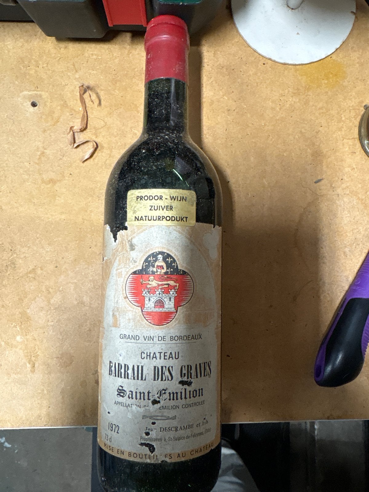 Château Barrail des Graves Saint-Émilion 1972, Gebruikt, Frankrijk, Ophalen of Verzenden, Rode wijn