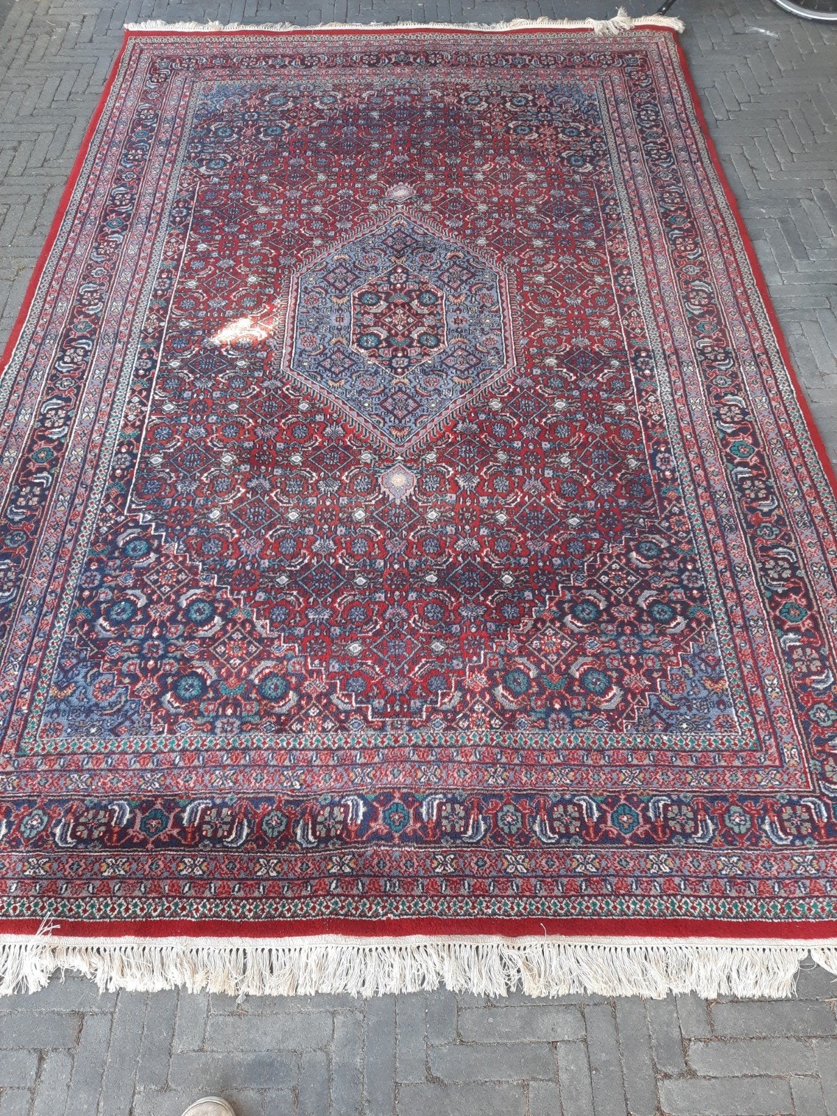 handgeknoopt Perzisch tapijt - 305x202 cm, Huis en Inrichting, Ophalen, Gebruikt, Blauw, Perzisch, Klassiek, Oosters