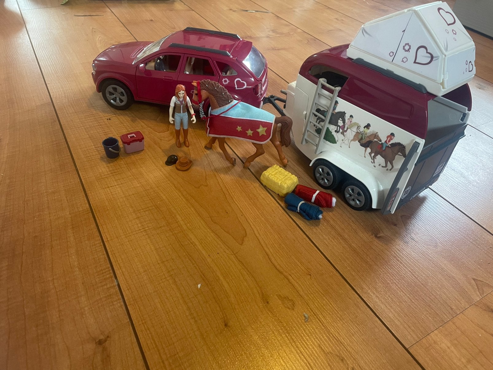 Schleich auto met trailer, Ophalen of Verzenden, Zo goed als nieuw, Paard, Beeldje of Figuurtje