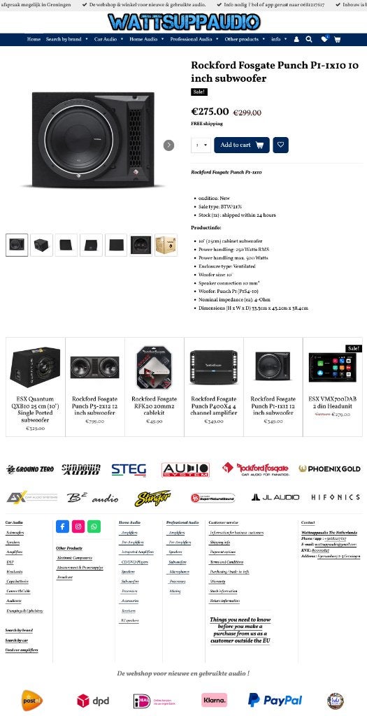Rockford Fosgate Punch P1-1x10 10 inch subwoofer, Audio-design, Nieuw, Am Breilingsweg 3, 76709 Kronau, Duitsland, Ophalen of Verzenden