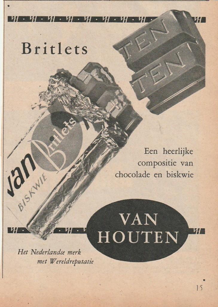Retro reclame 1950 Van Houten chocola britlets, Verzenden, Overige typen
