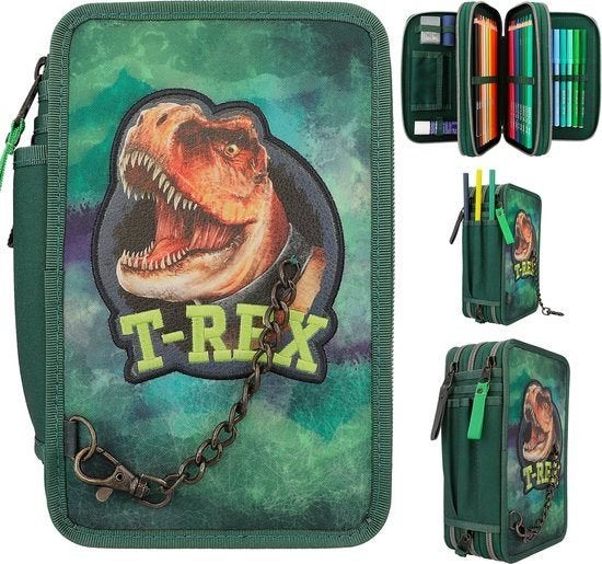 Stoer T-rex dinosaurus Etui - gevuld - Dino World, Ophalen of Verzenden, Nieuw