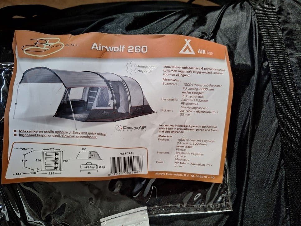 Bardani Airwolf 260 opblaasbare 4-persoons tunneltent, Ophalen of Verzenden, Zo goed als nieuw, Tot en met 4