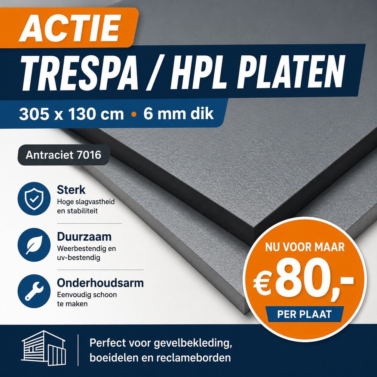 305 x 130 - 6mm.. € 80, -  HPL - platen.. Goedkoopste van NE, Doe-het-zelf en Verbouw, Platen en Panelen, Ophalen of Verzenden