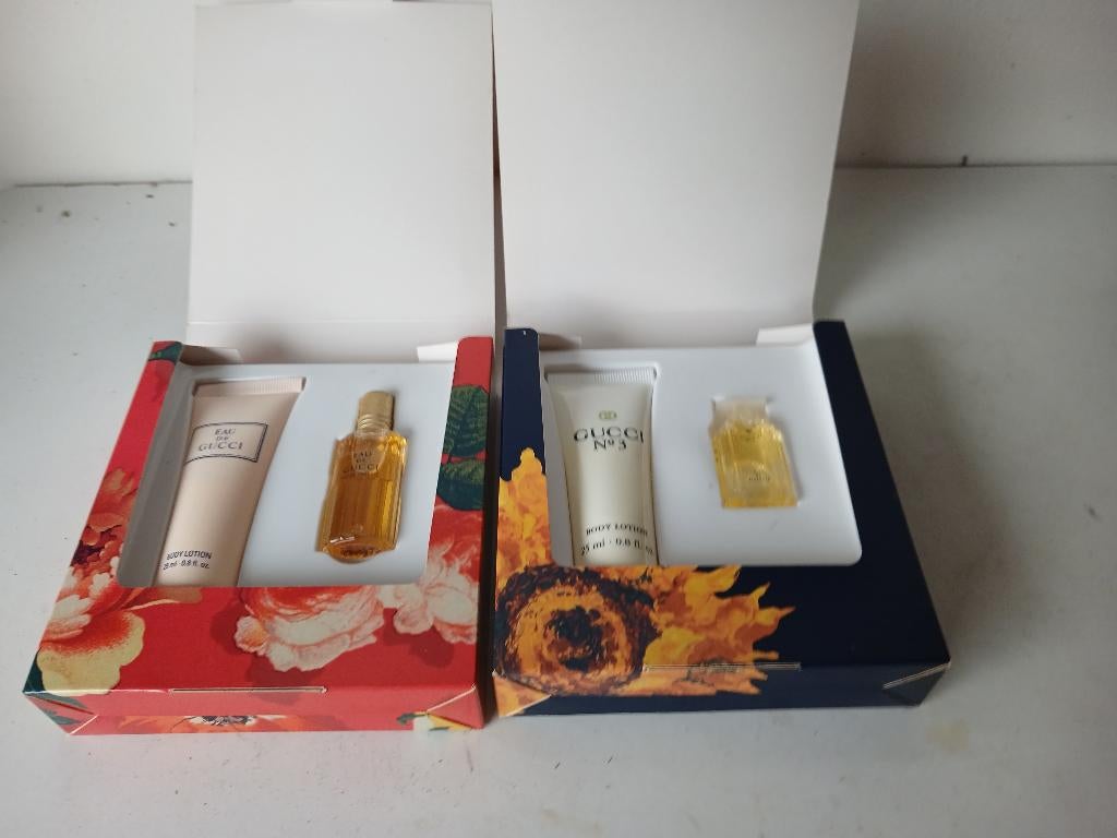 Gucci no 3 en Eau de Gucci miniatuursets., Verzenden, Nieuw, Miniatuur, Gevuld