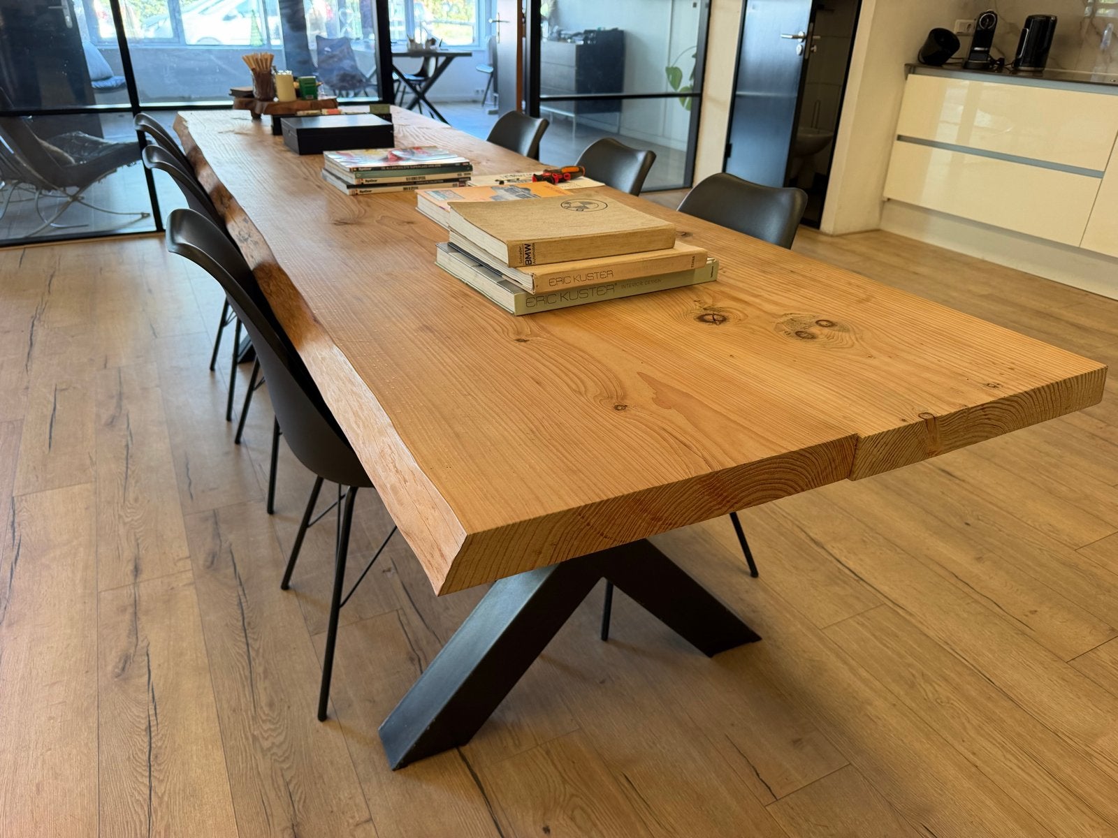 Grote Eettafel van Echte Boomstam - Robuust & Uniek, Ophalen, Gebruikt, 100 tot 150 cm, 200 cm of meer