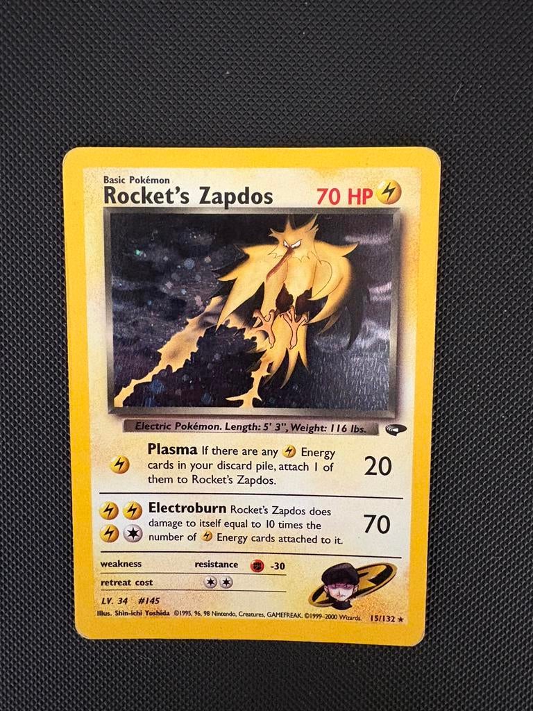 Rocket’s Zapdos holo 15/132 pokemon gym challenge set, Ophalen of Verzenden, Zo goed als nieuw