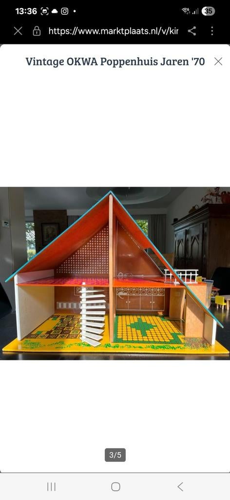 Vintage OKWA Houten Poppenhuis Jaren '70, Kinderen en Baby's, Speelgoed | Poppenhuizen, Ophalen of Verzenden, Gebruikt, Poppenhuis