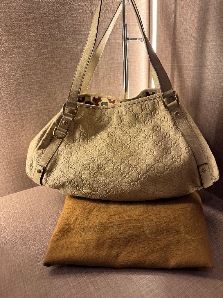 Gucci Abbey D-Ring Hobo Tas - Beige Guccissima Leer, Ophalen of Verzenden, Gebruikt, Beige, Handtas