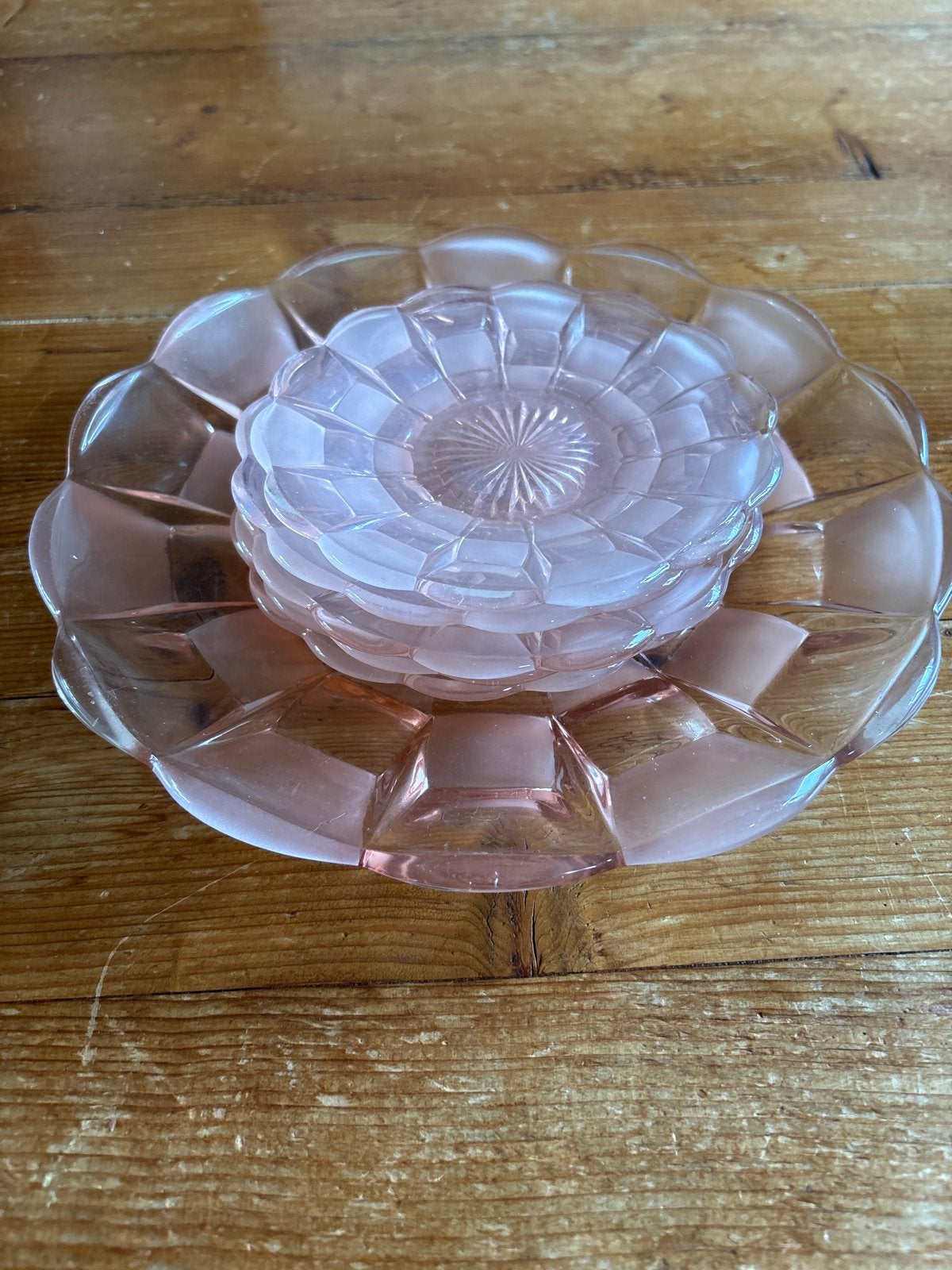 Zachtroze glazen gebakstel - Vintage design, Ophalen of Verzenden