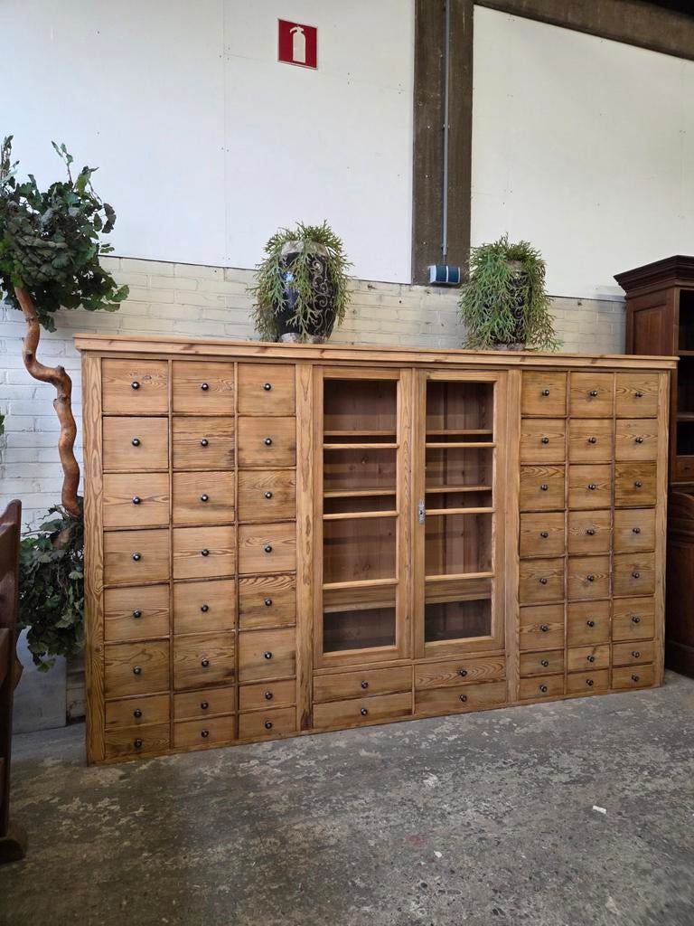 Prachtige originele apothekerskast ~ladekast~fourniturenkast, Ophalen, 5 laden of meer, Grenenhout, 200 cm of meer