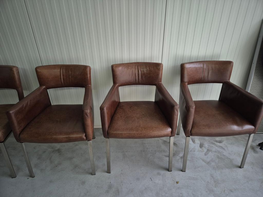 6 bruine leren eetkamerstoelen, Gebruikt, Ophalen of Verzenden, Vijf, Zes of meer stoelen, Leer