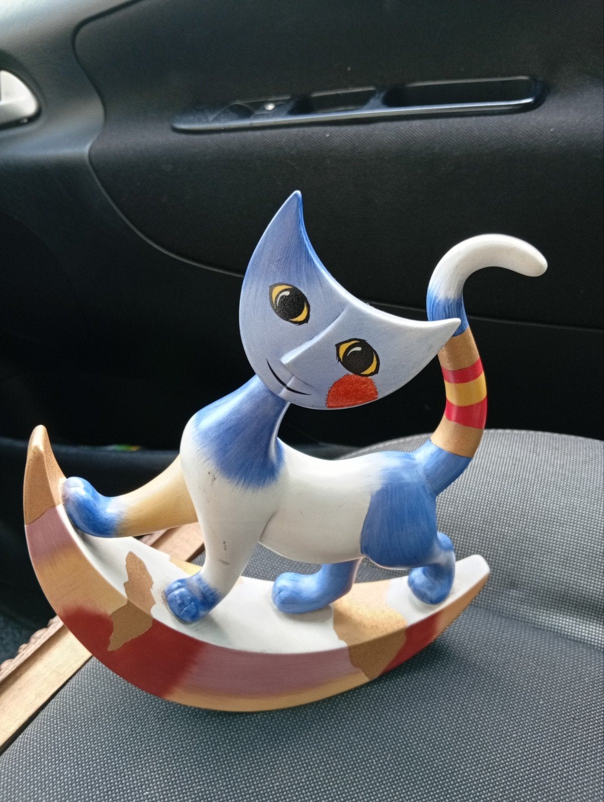 Uniek Kattenbeeldje op Maan - Blauw  goebel, Ophalen of Verzenden, Gebruikt, Dier