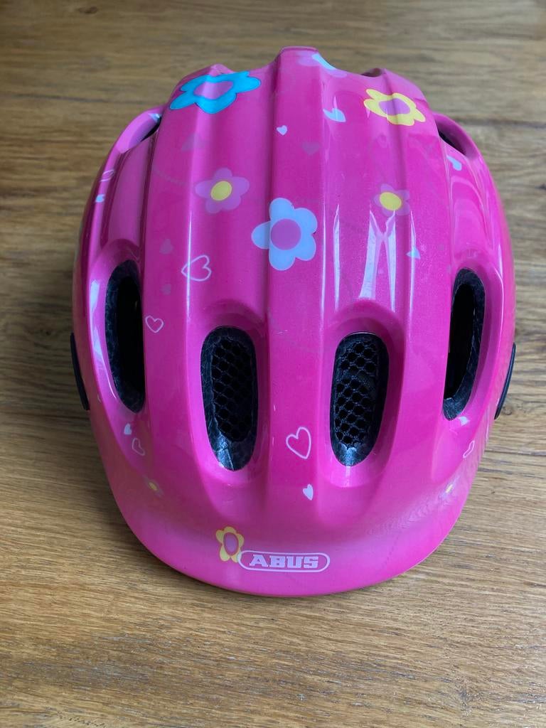 ABUS Kinderhelm Roze met Bloemetjes en Vlinders 50-55cm, Ophalen of Verzenden, Zo goed als nieuw, Overige maten, Meisje