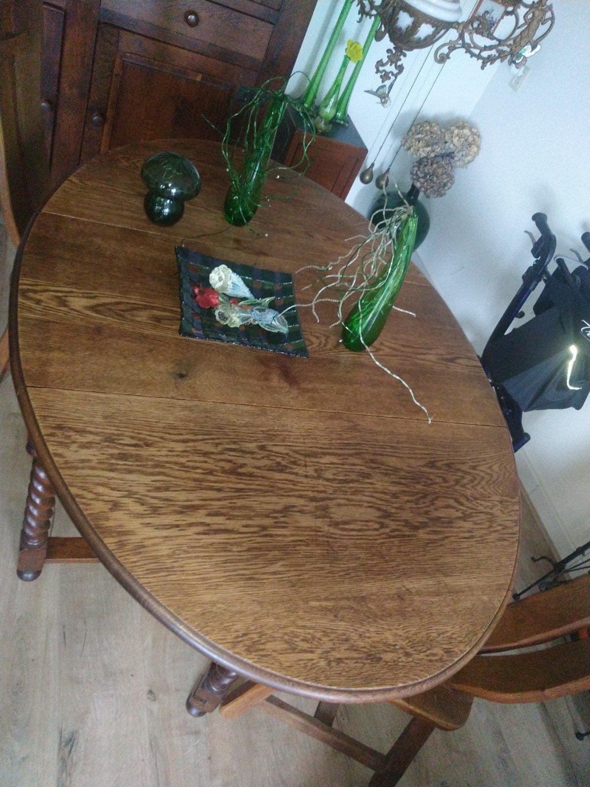 Massief teak ronde/ovale tafel met gedraaide poten, Ophalen