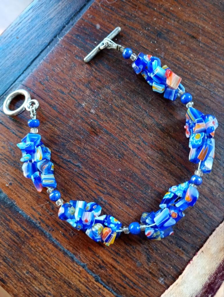 Millefiori Armband met Blauwe en Oranje Tinten, Ophalen, Zo goed als nieuw, Blauw, Overige materialen