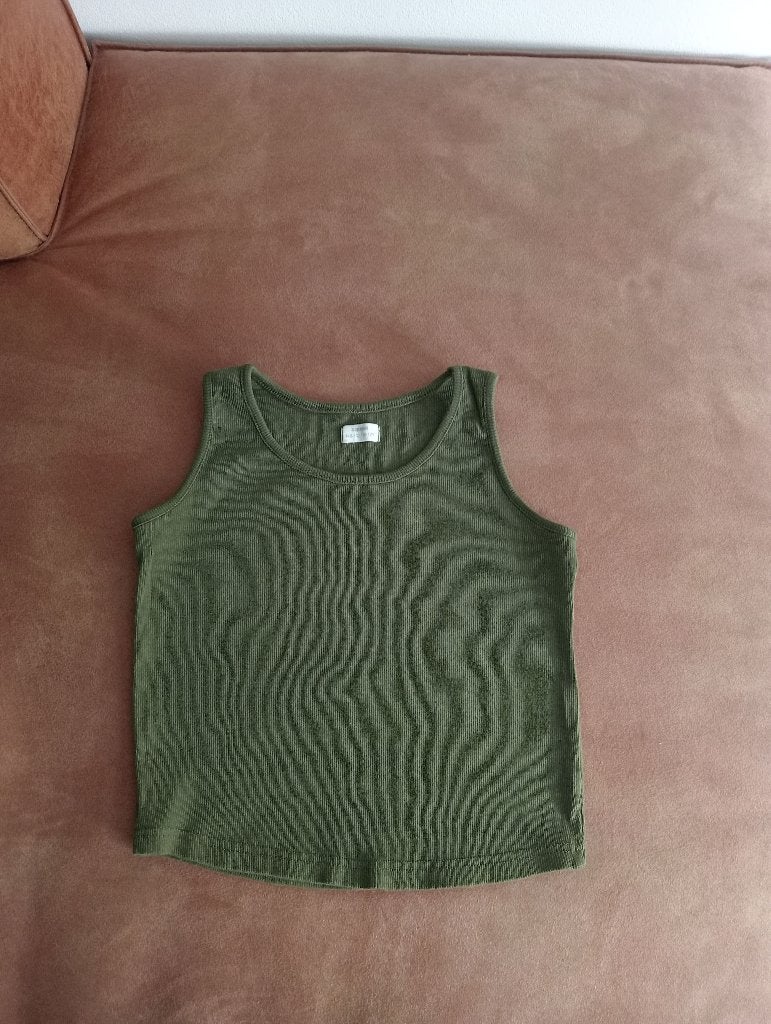 Groene geribbelde tanktop; Maat 146-152, Ophalen of Verzenden, Zonder mouw, Maat 34 (XS) of kleiner, Groen
