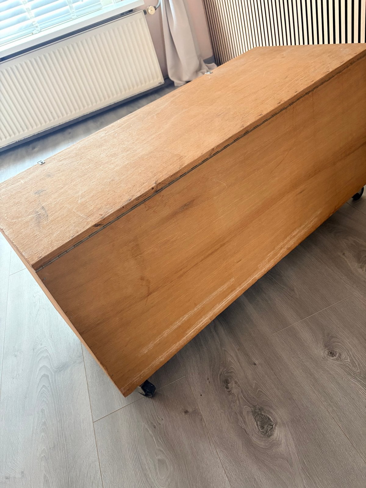 Houten opbergkist op wielen, Ophalen, 50 – 75, Gebruikt, 100 tot 150 cm