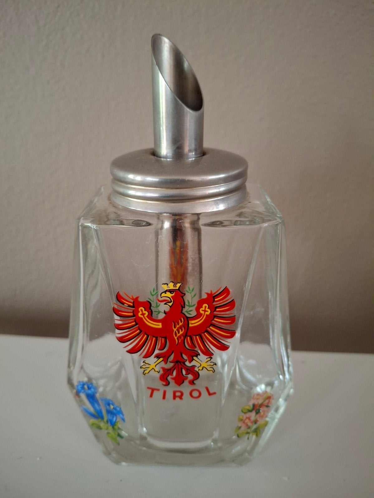 Vintage Suikerstrooier Tirol - Glas met Adelaar en Bloemen, Ophalen of Verzenden
