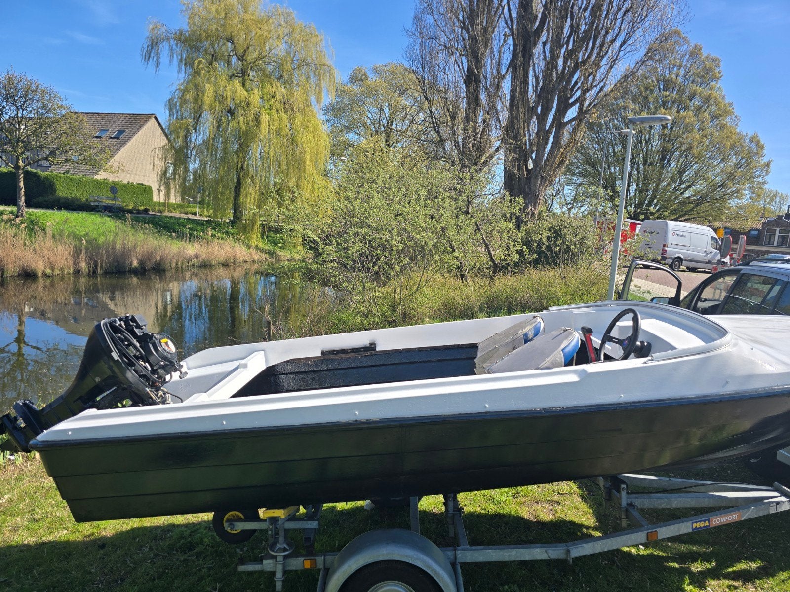Motorboot met stuurconsole + Suzuki DF15 15PK 4takt, Watersport en Boten, Motorboten en Motorjachten, Gebruikt, Polyester, Benzine