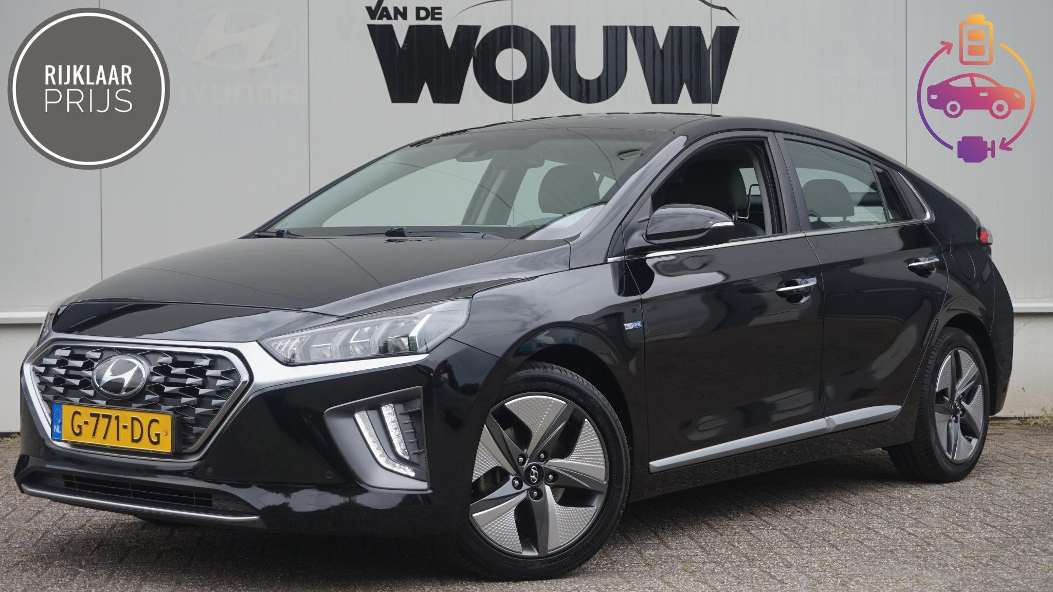 Hyundai IONIQ 1.6 GDi Hybrid Premium Plus | Vol Opties | NL, Auto's, Gebruikt, Lichtsensor, Zwart, Origineel Nederlands