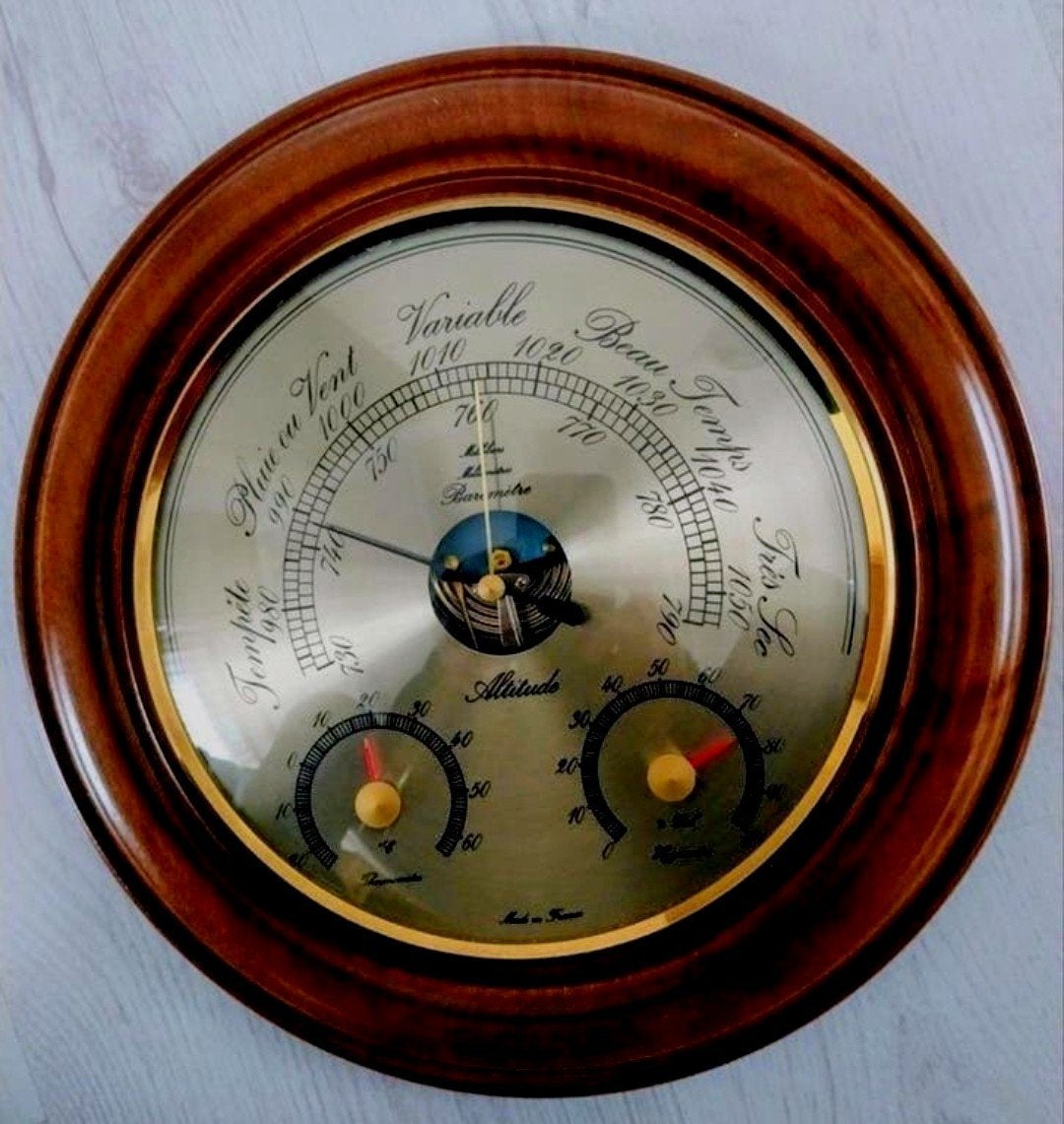 Vintage Barometer Weerstation met Thermometer en Hygrometer, Ophalen of Verzenden, Gebruikt, Weerstation