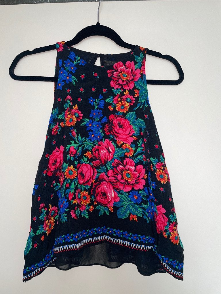 Zara tfl bloemen boho tank top met mesh gaas open rug mt M, Maat 38/40 (M), Ophalen of Verzenden, Zo goed als nieuw, Korte mouw