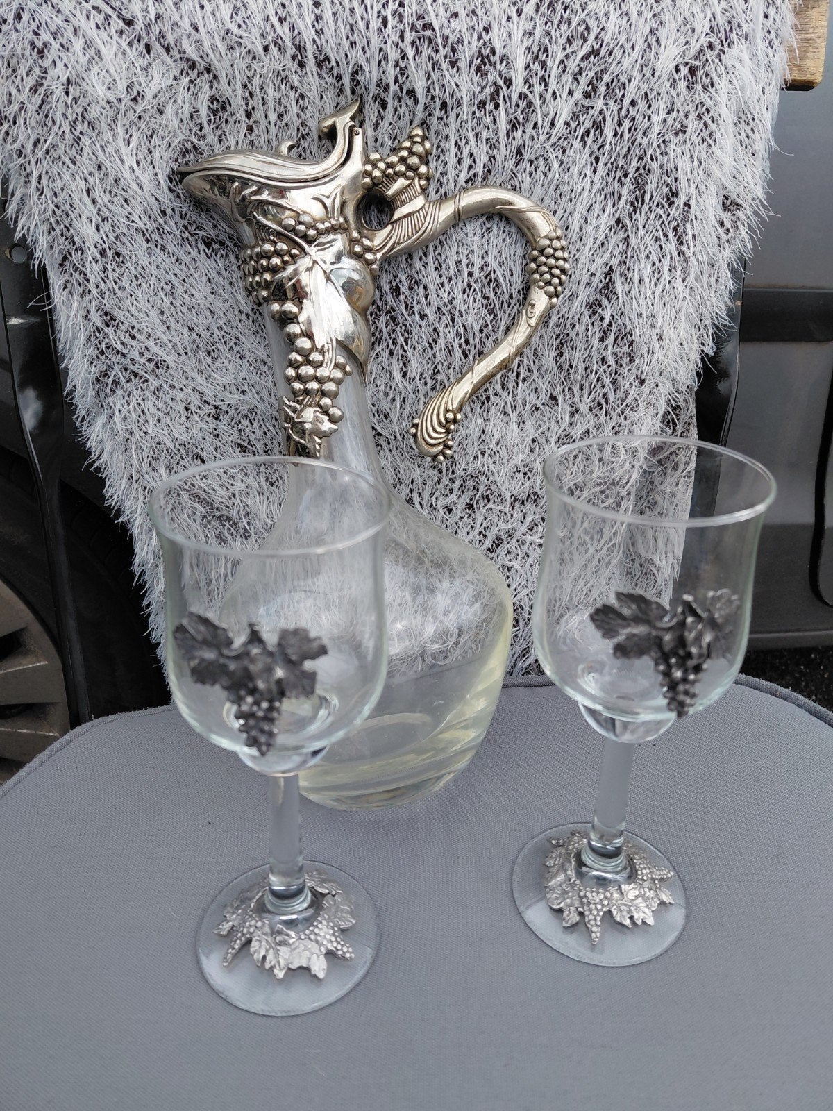 Wijnkaraf en glazen set met druivenmotief, Ophalen of Verzenden