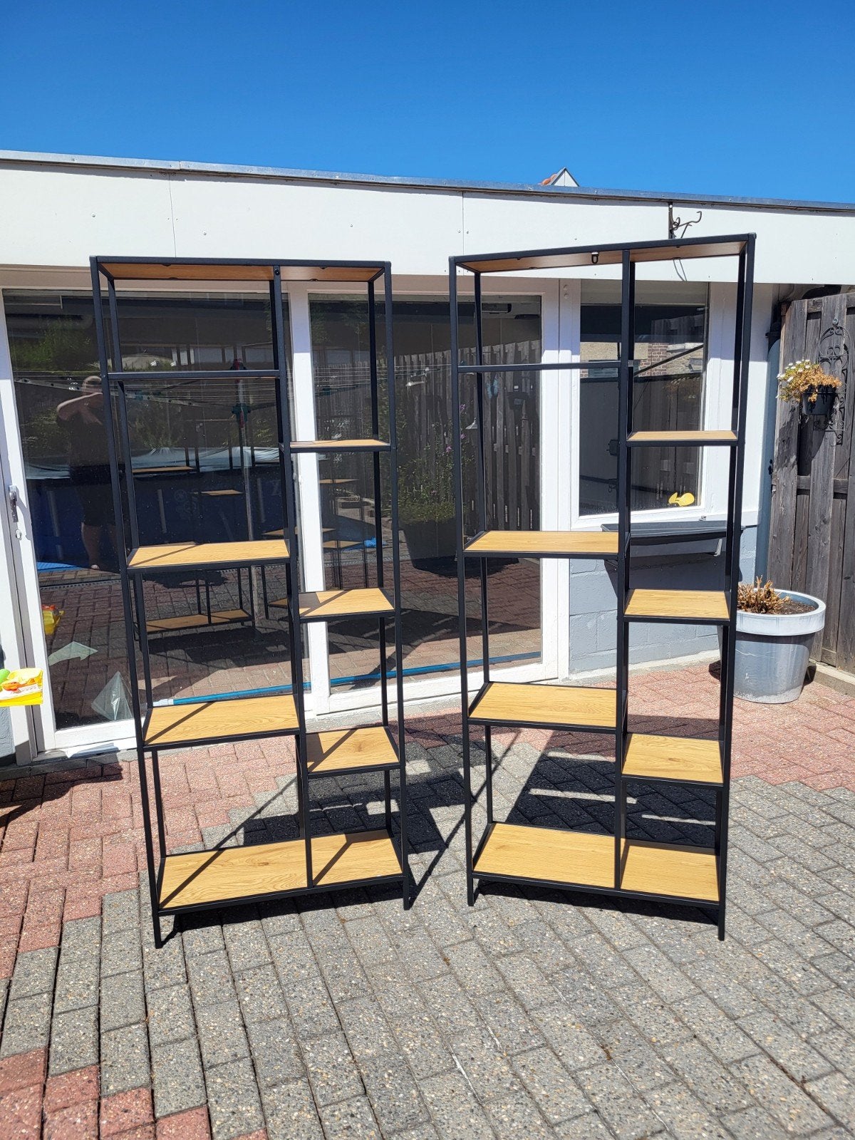 Set van 2 industriële open kasten met houten planken, Huis en Inrichting, Kasten | Boekenkasten, Met plank(en), Industrieel, Modern