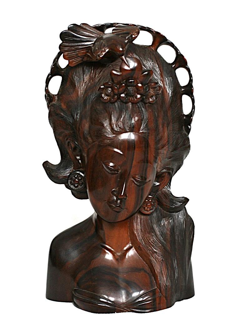Balinese zeer mooi en verfijnd gesneden Vrouwen Buste, Antiek en Kunst, Handgemaakt, Buste, Ophalen of Verzenden, 20 - 50 cm