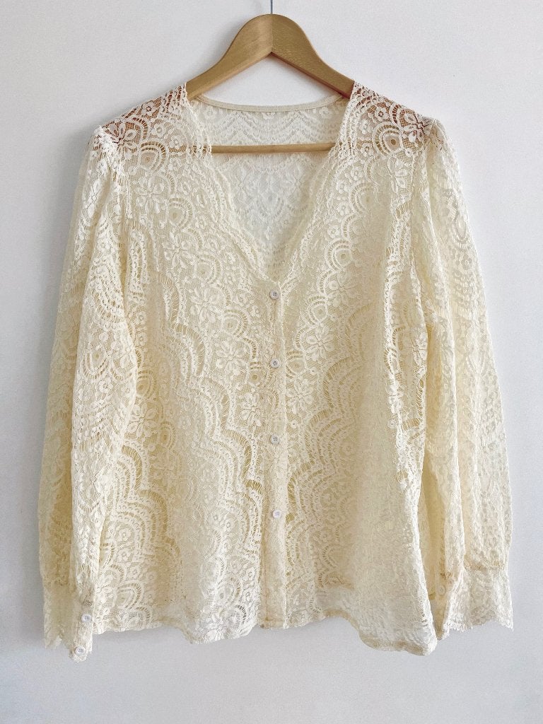 Romantische crème kanten blouse vintage stijl maat XXL 44-46, Wit, Maat 46/48 (XL) of groter, Ophalen of Verzenden, Onbekend