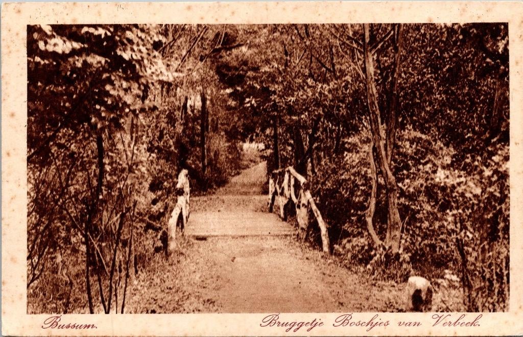 Bussum - Rustieke brug in de boschjes van Verbeek, Verzamelen, Verzenden, 1920 tot 1940, Ongelopen, Noord-Holland