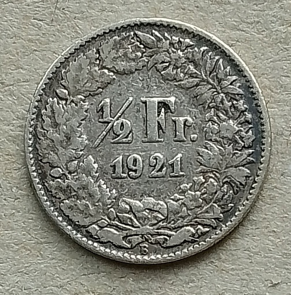 Zwitserland, 1/2 franc 1921, Postzegels en Munten, Ophalen of Verzenden, Overige landen, Losse munt, Zilver