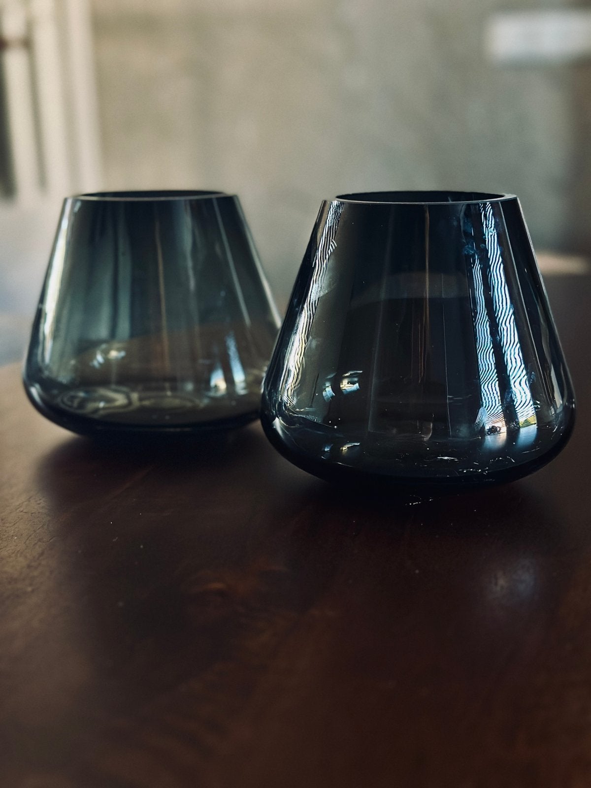 Theelichthouders sfeerlichten smoke glas set 2 kaarsenhouder, Huis en Inrichting, Ophalen, Zo goed als nieuw, Glas