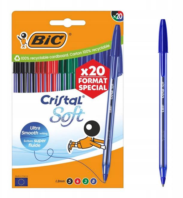 3x BIC Cristal Soft Medium pen, 1,2 mm, 4 kleuren, 20 st, Ophalen of Verzenden, Nieuw