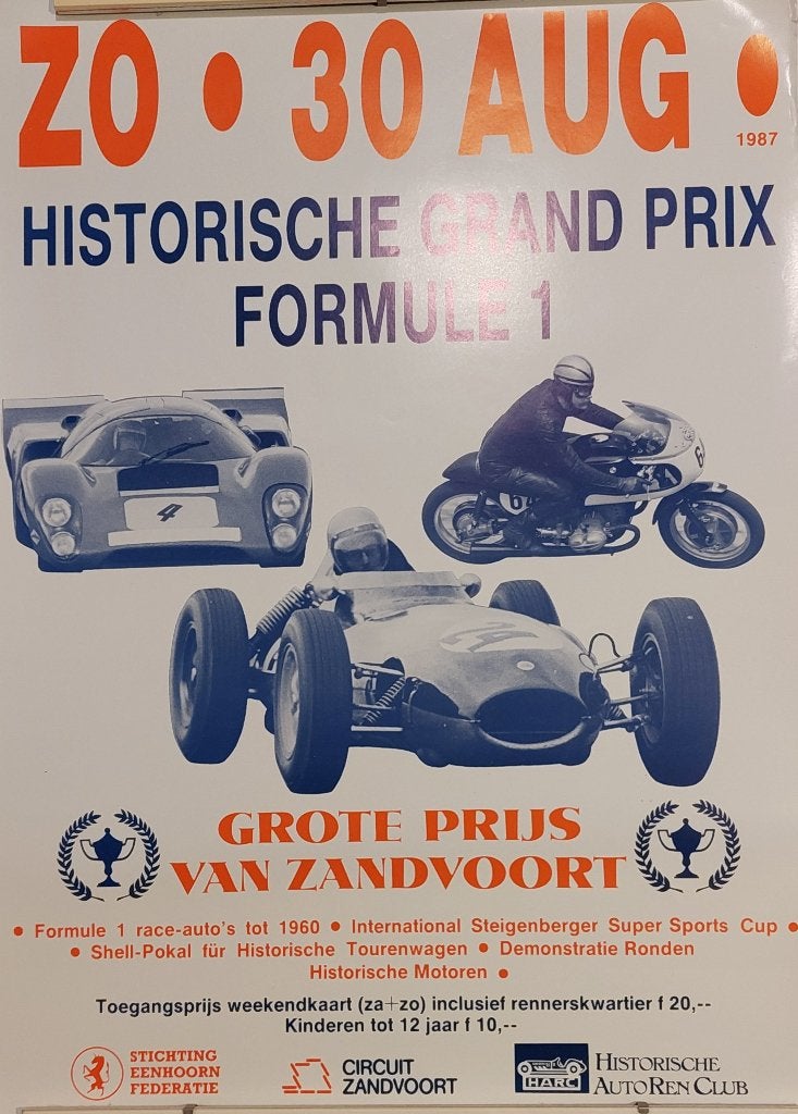Echte Poster 1987 Historische Grand Prix Zandvoort Formule 1, Ophalen of Verzenden, Zo goed als nieuw, Formule 1