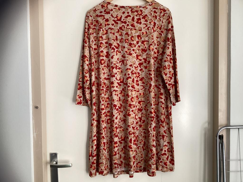 Yesta Jurk Maat 44 Rood/Camel Viscose/Elastan 3/4 Mouw, Kleding | Dames, Grote Maten, Nieuw, Jurk, Rood, Ophalen of Verzenden