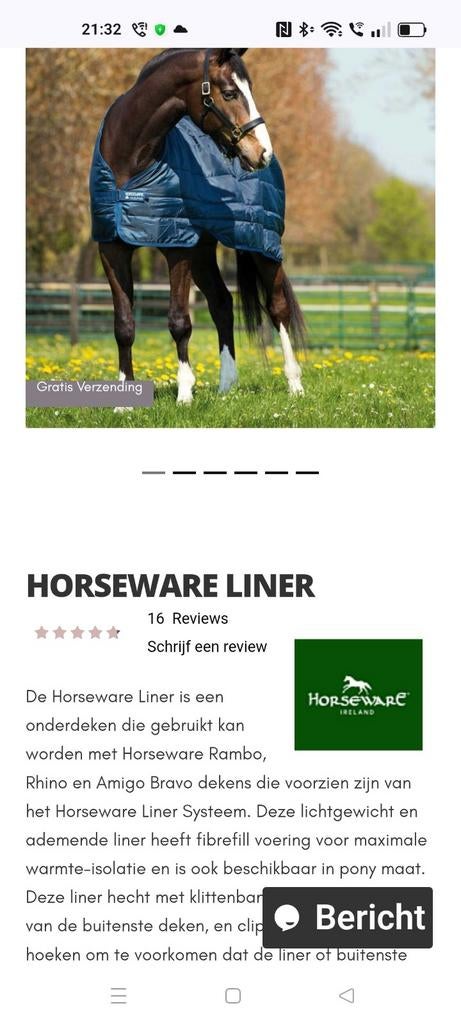Horseware liners, Ophalen of Verzenden, Zo goed als nieuw, Onderdeken/liner