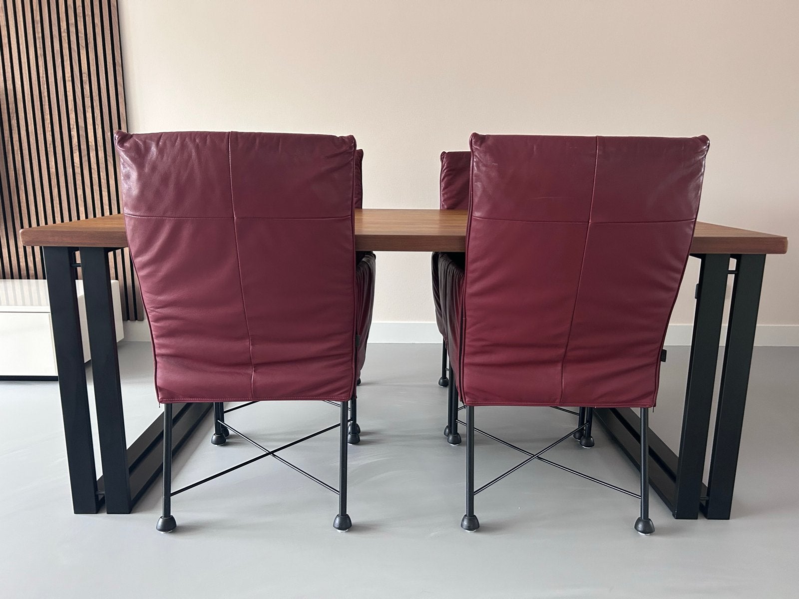 4 MONTIS CHAPLIN fauteuils - Bordeauxrood leer, Huis en Inrichting, Stoelen, Ophalen, Gebruikt, Overige kleuren, Leer