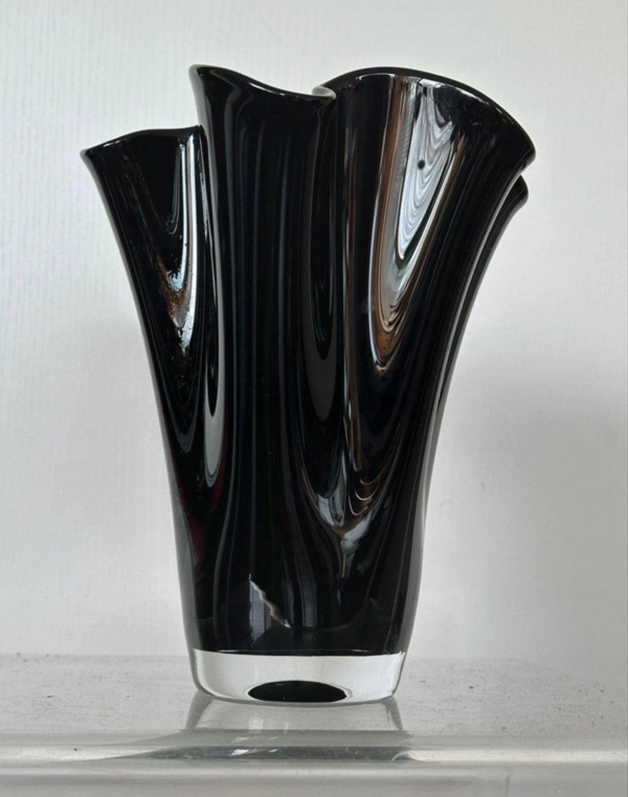 Murano-stijl Fazzoletto Vaas - Zwart Glas, 27cm, Ophalen of Verzenden