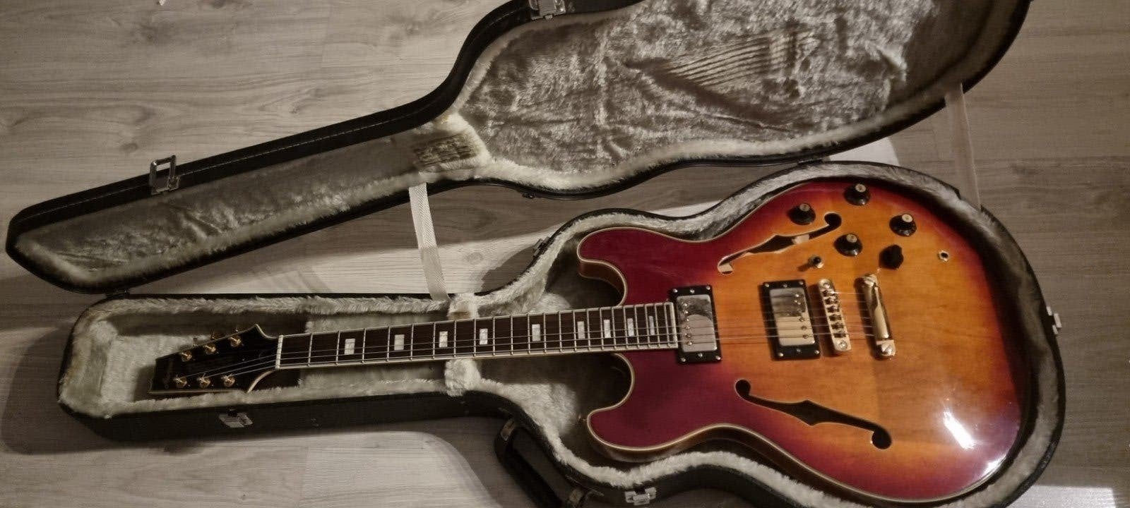 Vintage aria pro 2 ta 61 Semi-Hollow Body Gitaar met koffer, Ophalen, Zo goed als nieuw, Hollow body, Overige merken