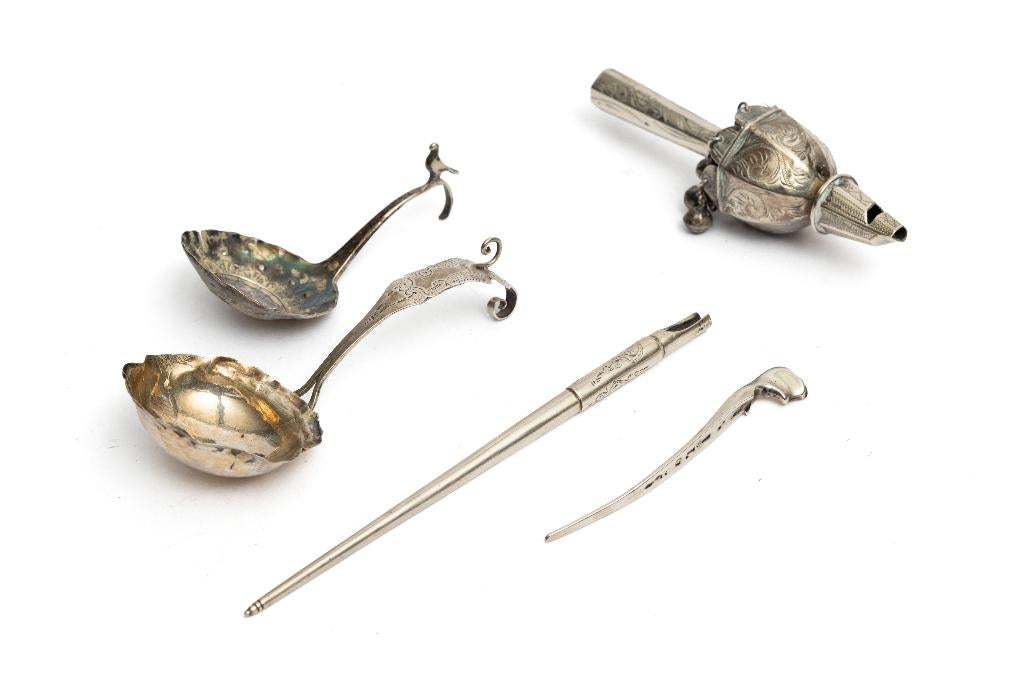 Zilveren Roomlepels Pijpenwroeter Rammelaar Kroontjespen, Antiek en Kunst, Ophalen of Verzenden, Zilver