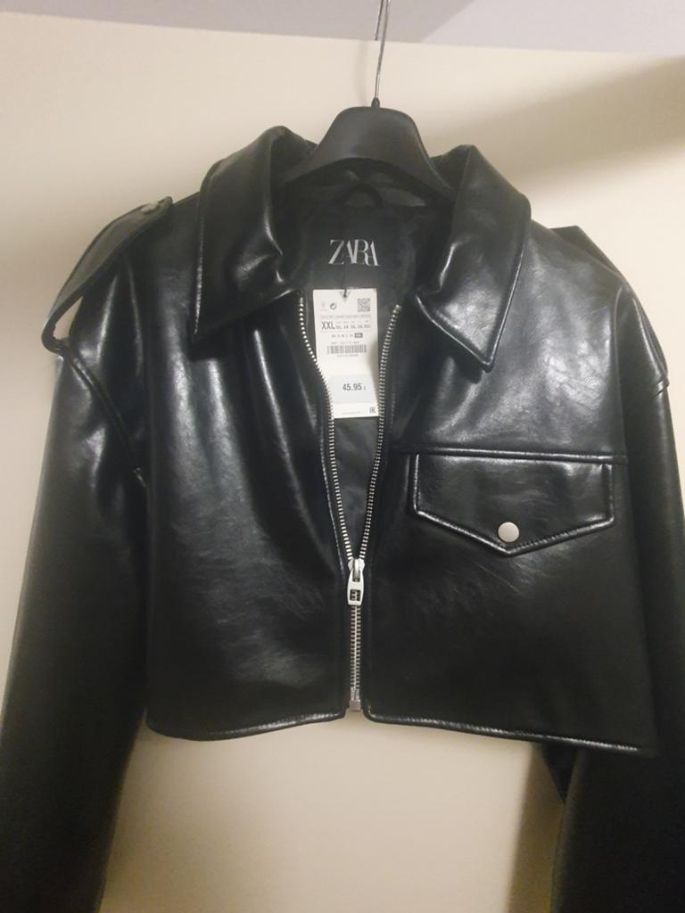 Zara Zwarte Cropped Faux Leren Jas - Nieuw met kaartje, Maat 46/48 (XL) of groter, Nieuw, Ophalen of Verzenden, Zara